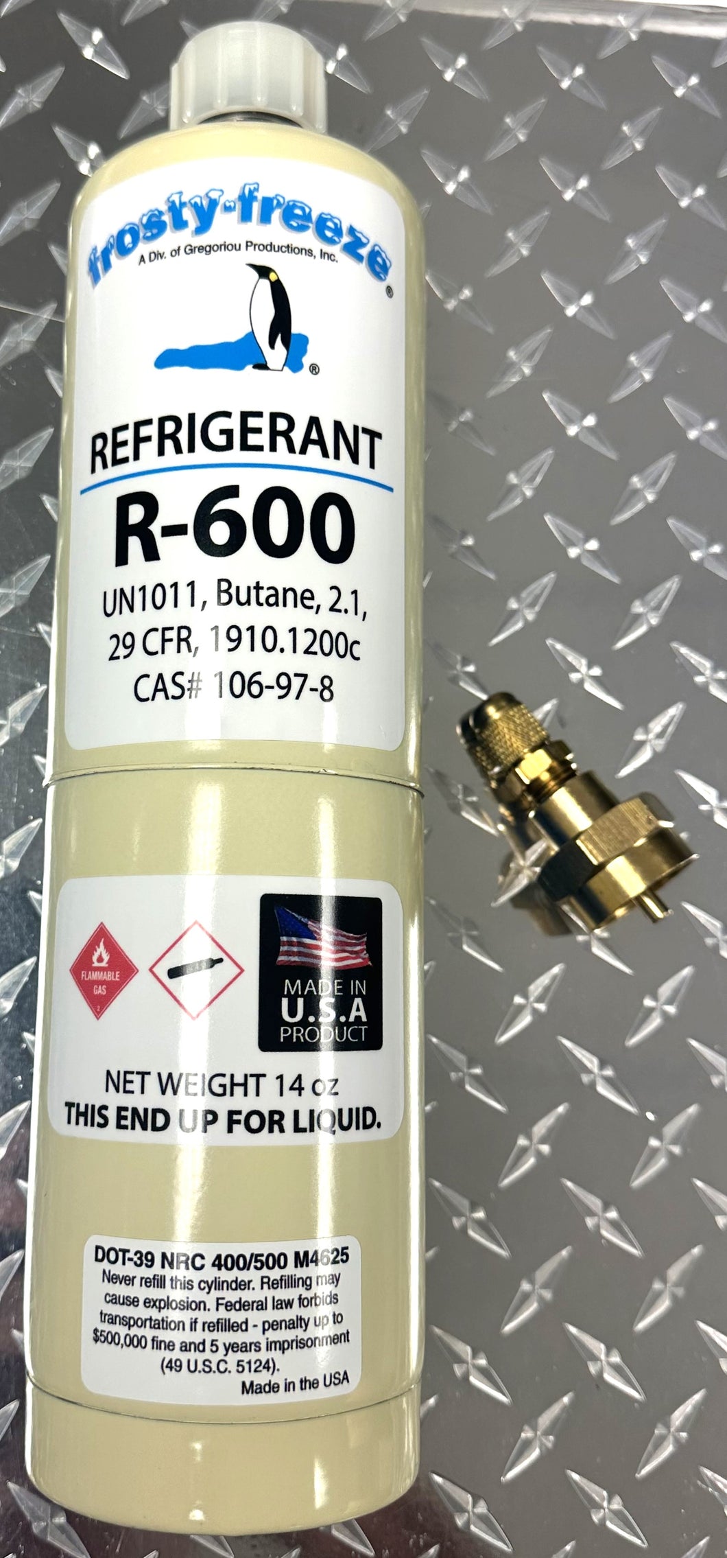 R600a, R-600, Isobutane, Large 14 oz Can, CGA600 Top, Refrigerant Grade, Can Tap