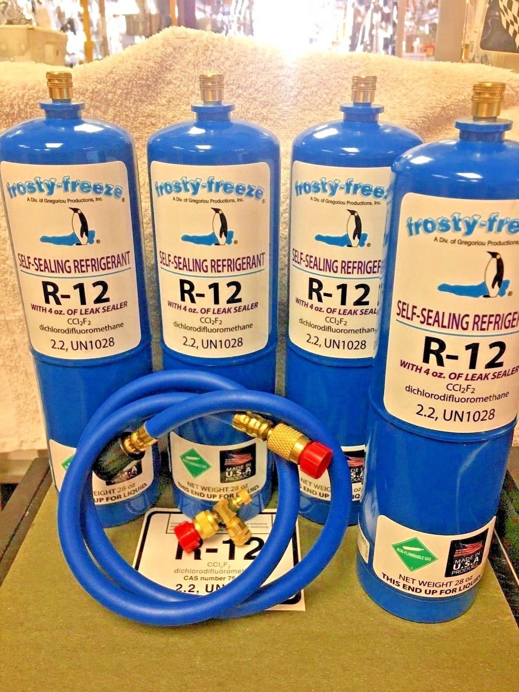 R12 Refrigerant R-12, (4) 28 oz. Cans, With LEAK STOP, ProSeal XL4, 1 to 5 HP