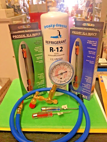 Refrigerant 12, R-12, 28 oz Can Gauge, Hose, Pro-Seal XL4, Pro-Dry, Screwdrivers