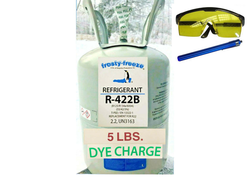 R422b, NU22, R22Refrigerant Alt, 5 Lb. w/8 oz UV Florescent Leak Detect Dye KIT