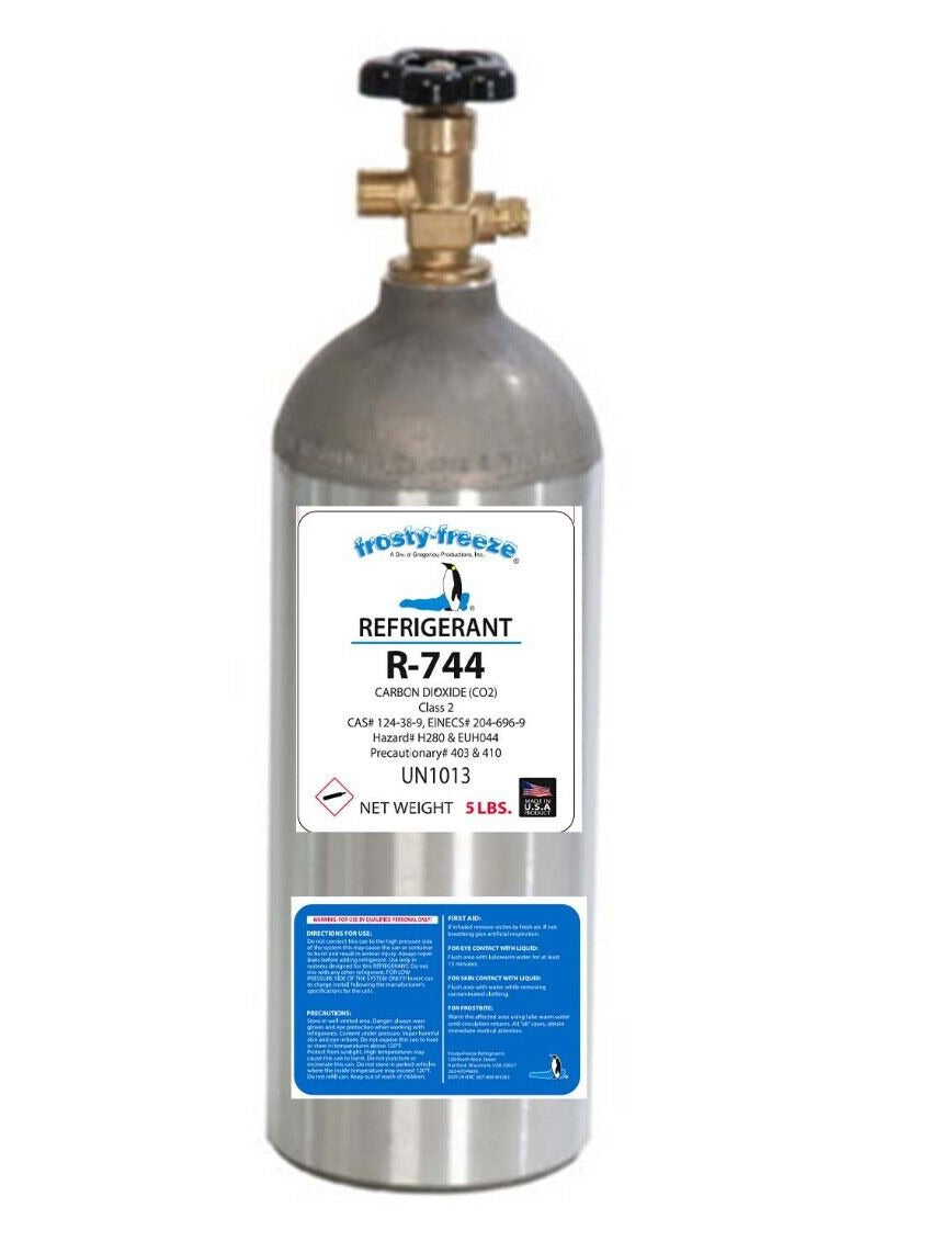 R744 Refrigerant, Carbon Dioxide, CO2, 5 Liquid Lb, Refillable Aluminum Tank