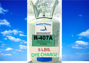 R407A, R--22 Replacement Refrig. 5 Lb. with 8 oz UV Florescent Leak Detect Dye