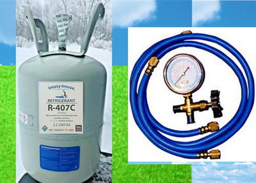 R407c, Refrigerant 11 lbs., 407C, R407c The Best R22 Replacement w/Gauge Kit