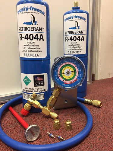 R404a, Recharge Kit, (2) cans 28 oz.ea , w/Check & Charge-It Gauge Charging Hose