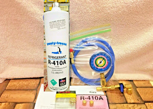 410A, R410a, R-410a, Refrigerant Refill Kit Gauge Charging Hose & Instructions