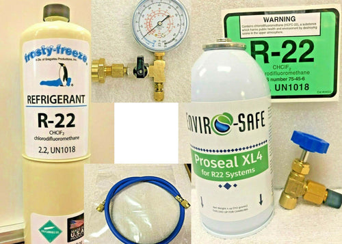 r22, Refrigerant Air Conditioning  15 oz. & LEAK SEALER, Gauge Hose Pro Kit