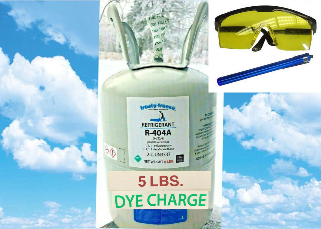 r404a, 404a, Refrigerant 5 Lb., with 8 oz. UV Florescent Leak Detect Dye Kit