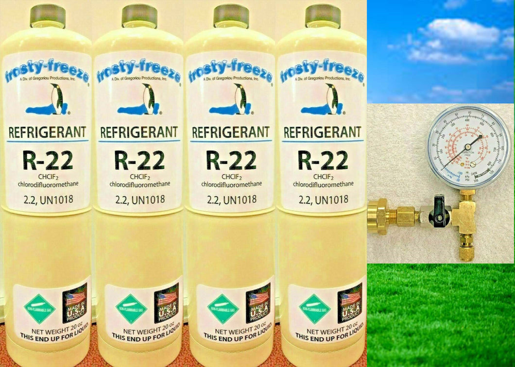 Refrigerant22, R22NEW, Total 5 Lbs., (4) 20 oz. Convenient, Easy To Use, Gauge