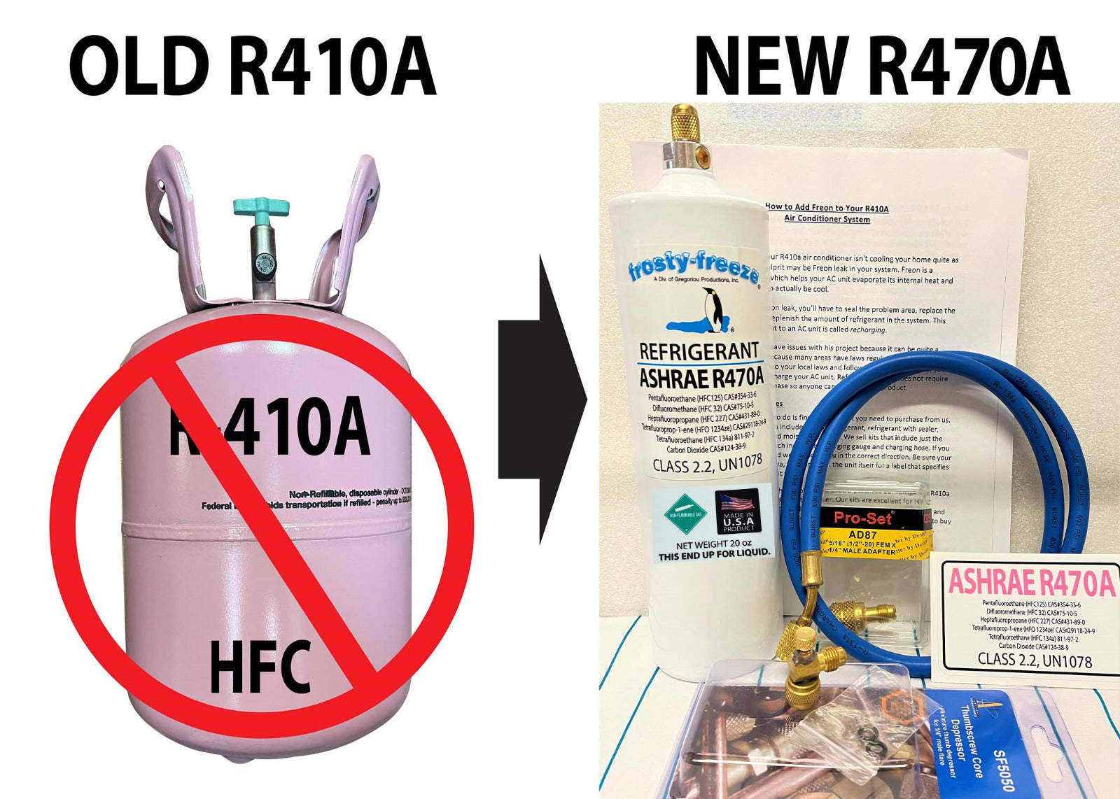 R470a (HFO) 20 oz. &ldquo;NO-HFC&rsquo;s&rdquo; EPA Approved, Instructions, Tap 