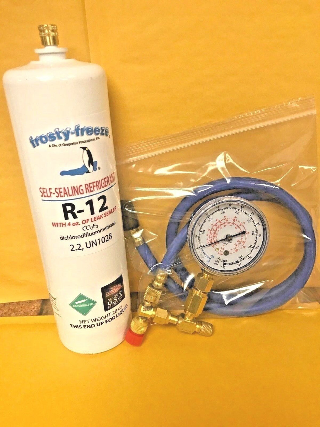 R12, Refrigerant 12, With Pro Seal, Leak Stop, 28 oz Check & Charge Gauge, Hose