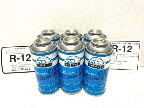 R12 refrigerant with Oil, (6) 4 oz. cans, 525 Viscosity Oil, IGLOO, R-12, R12