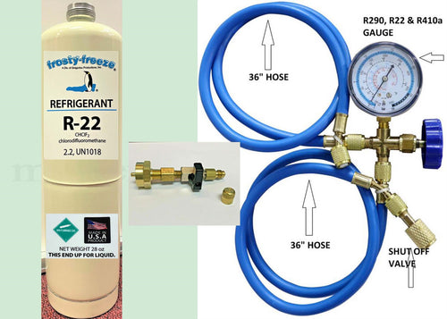 R22new Refrigerant R-22Air Conditioner, Large 28 oz. Can, Recharge Kit, Gauge