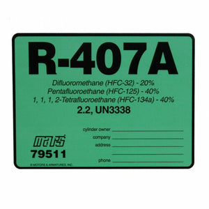 R407A, R--22 Refrigeration Replacement, 10 Lb. Can, Low or Medium Temp Use