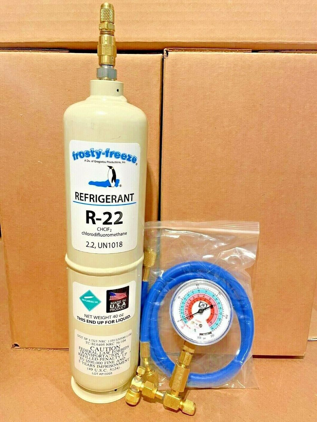 R22Refrigerant R-22New, A/C, 40 oz., 2.5 Lbs., LARGE, Recharge Kit Check Gauge
