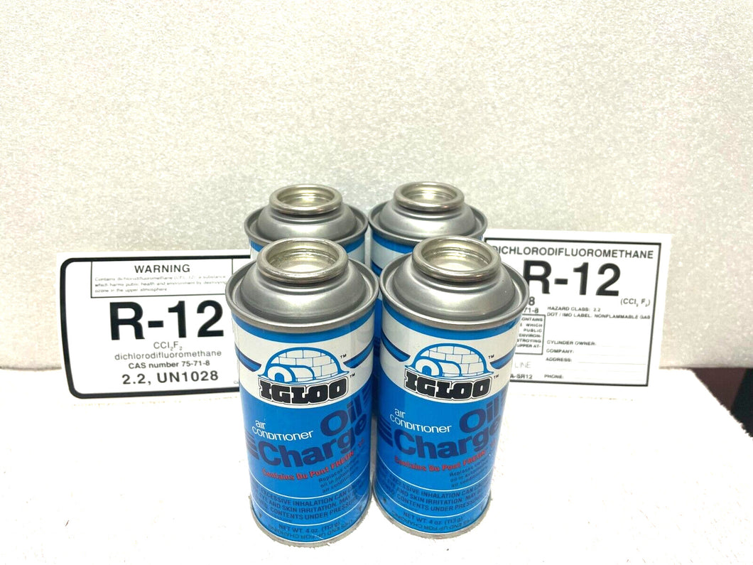 Refrigerant R12 with Oil, (4) 4 oz. cans, 525 Viscosity Oil, IGLOO, R-12, R12