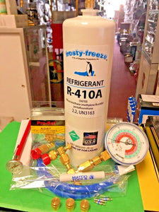 Refrigerant 410a, R410, Recharge Kit, 28 oz., Thermometer, 3 Cores & Caps, Malco