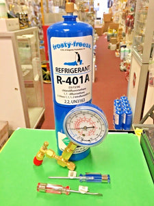 R401a, MP39, Refrigerant Coolers, Freezers, 28 oz Can, On/Off Valve & Gauge