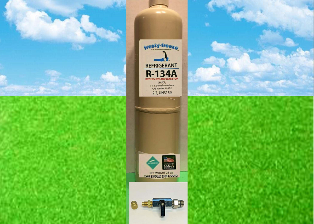 R134a, 134a Refrigerant With UV Dye & Stop Leak Pro SealXL4, 28 oz. On/Off Valve