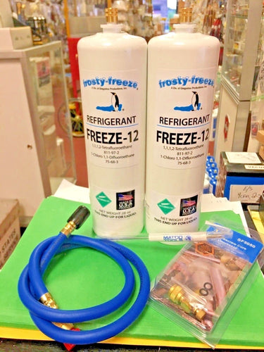 Refrigerant Freeze 12, R12 Alternate, Two 28 oz. Cans, On/Off Valve, Hose, Malco