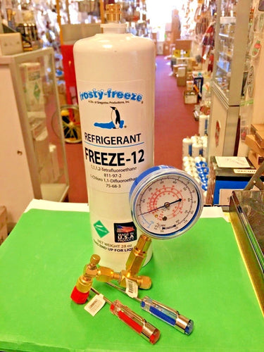 Refrigerant, FREEZE 12, R-12, R12 REPLACEMENT, 28 oz. Can, Gauge, On/Off valve