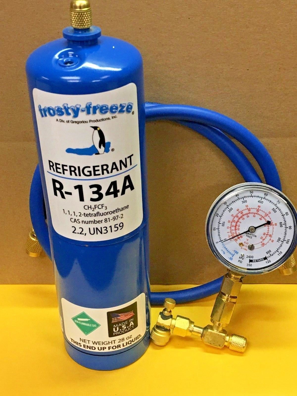 R134, R-134a, Refrigerant, LARGE CAN, 28 oz. Check & Charge It Gauge, –  Frosty Freeze A/C Products Company