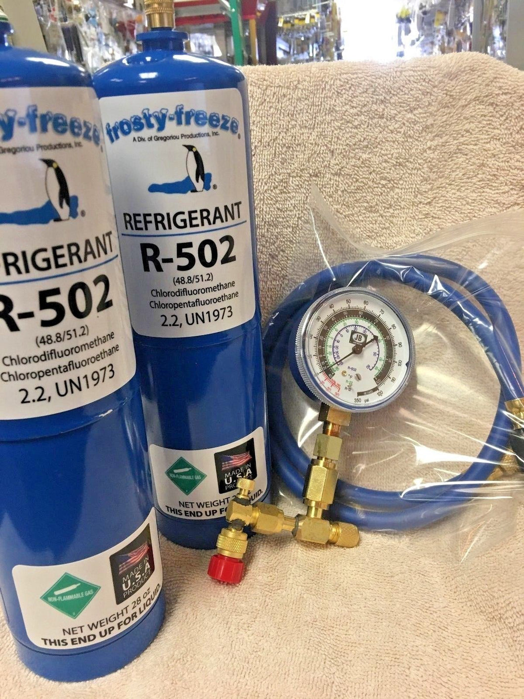 R502, 502, R-502, Recharge Kit, (2) 28 oz. Cans, Check & Charge-It Gauge & Hose