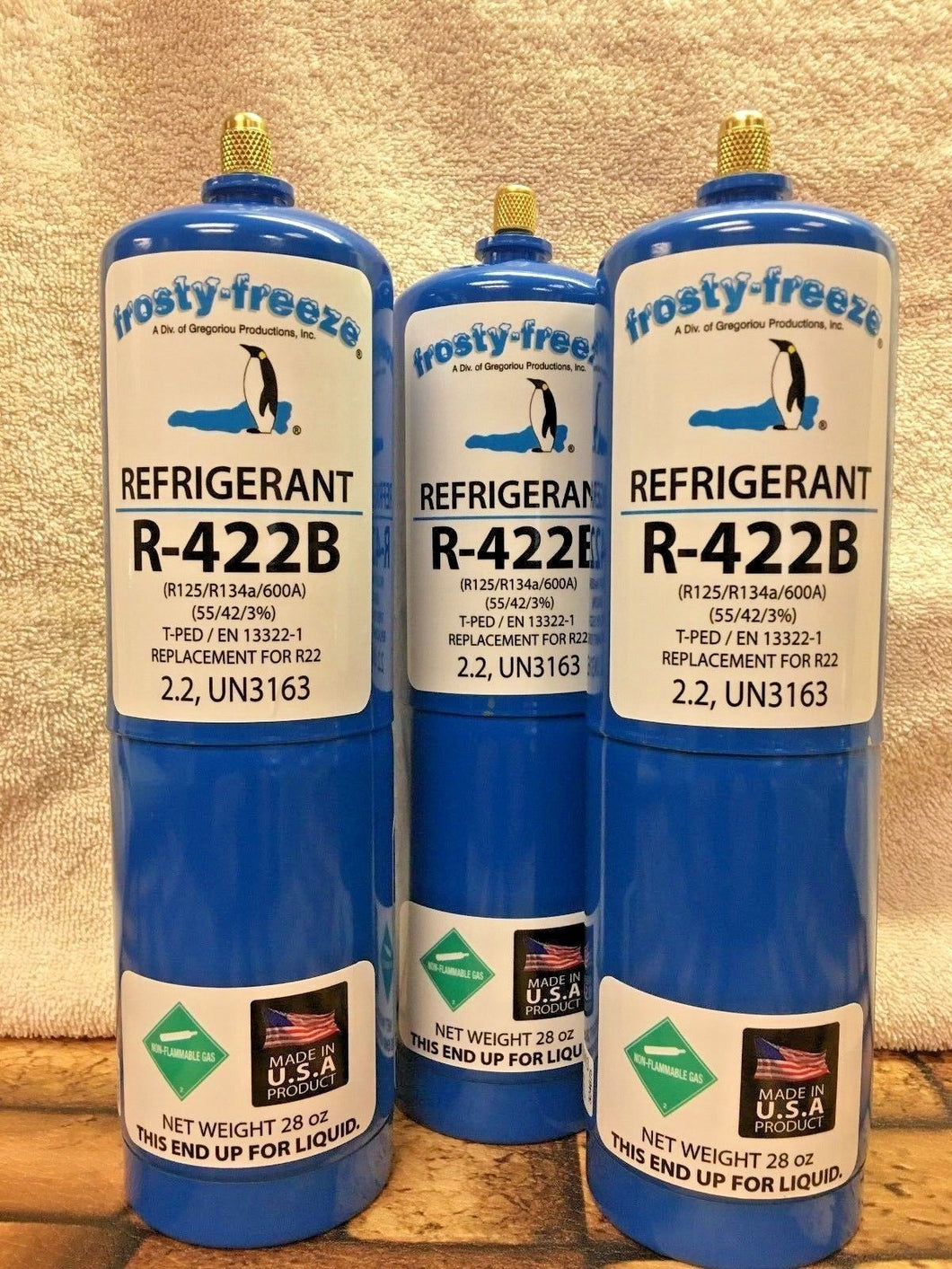 Refrigerant R422B, R-422B, (3) 28 oz. Disposable Cans, R22, R-22 Replacement