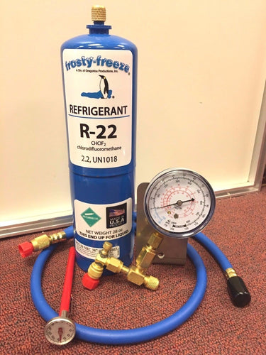 R22 Refrigerant R-22, Air Conditioner, 28 oz LARGE, Recharge Kit, Check Gauge