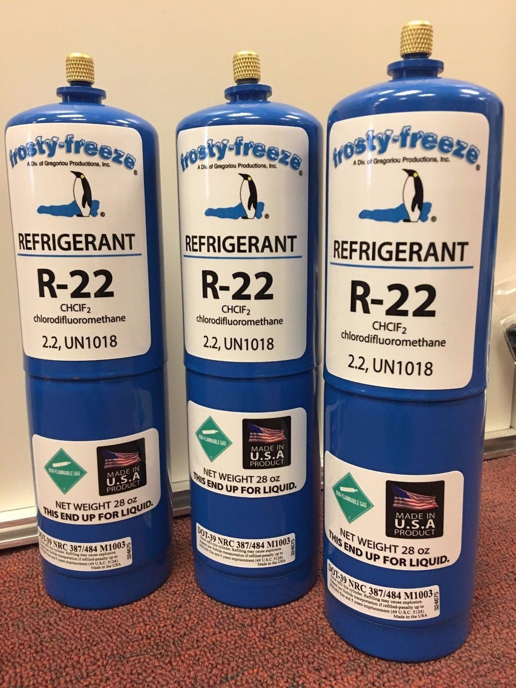 R22 Refrigerant R-22, Air Conditioner, 3, Large 28 oz. Cans, No Can Taper Needed