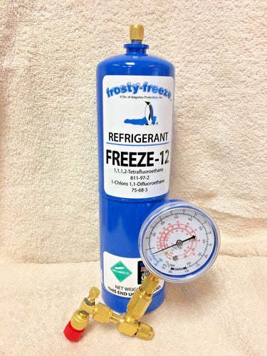 FREEZE 12, R-12, R12 REPLACEMENT, NO CFC'S,(1) 28 oz. Can, Gauge, On/Off valv