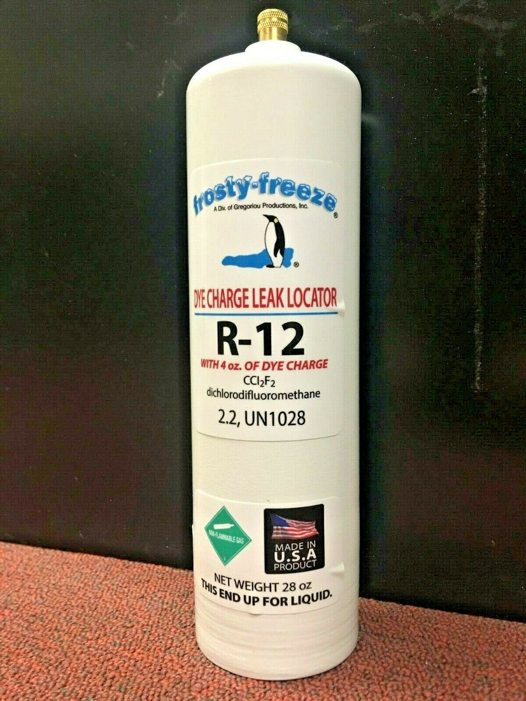 R12, R-12 Refrigerant, 28 oz. Disposable Can, With RED Dye Charge, Freeon 12