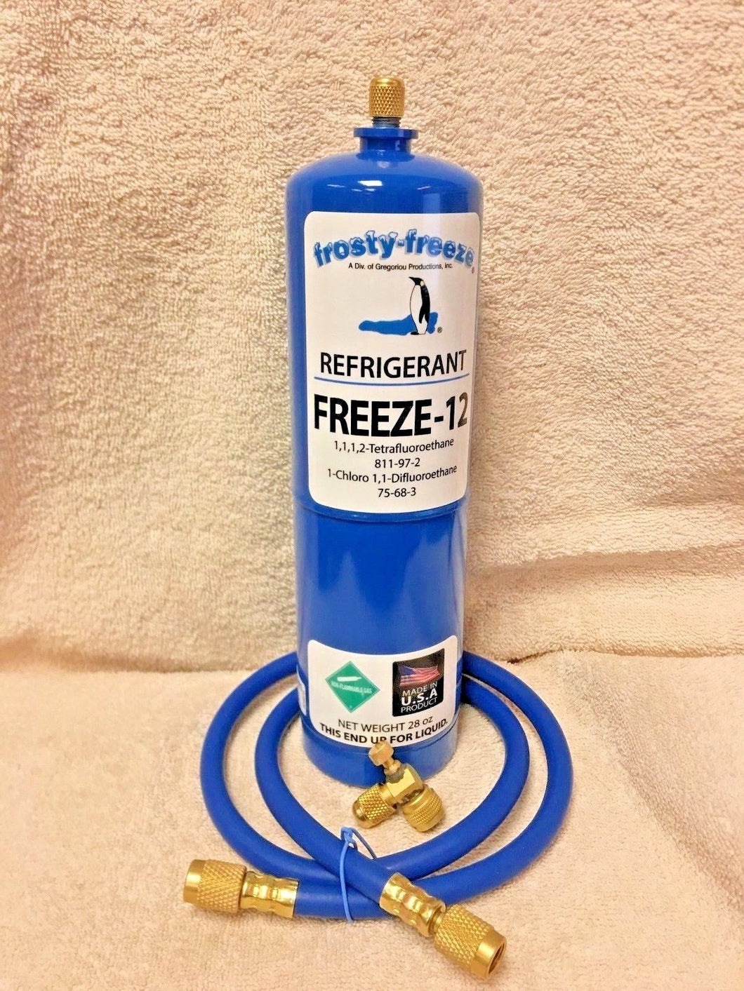 FREEZE 12, R-12, R12 REPLACEMENT, NO CFC'S,(1) 28 oz. Can, On/Off Valve, Hose