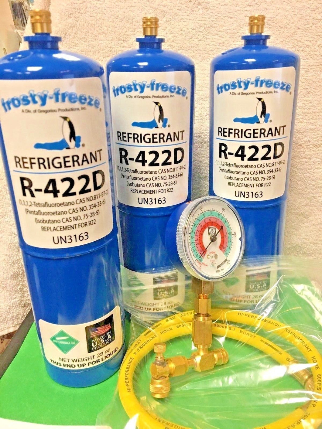 Refrigerant R422D, R-422D, R422 (R22 R-22 R-407C R-417A Substitute) 3 Can Kit