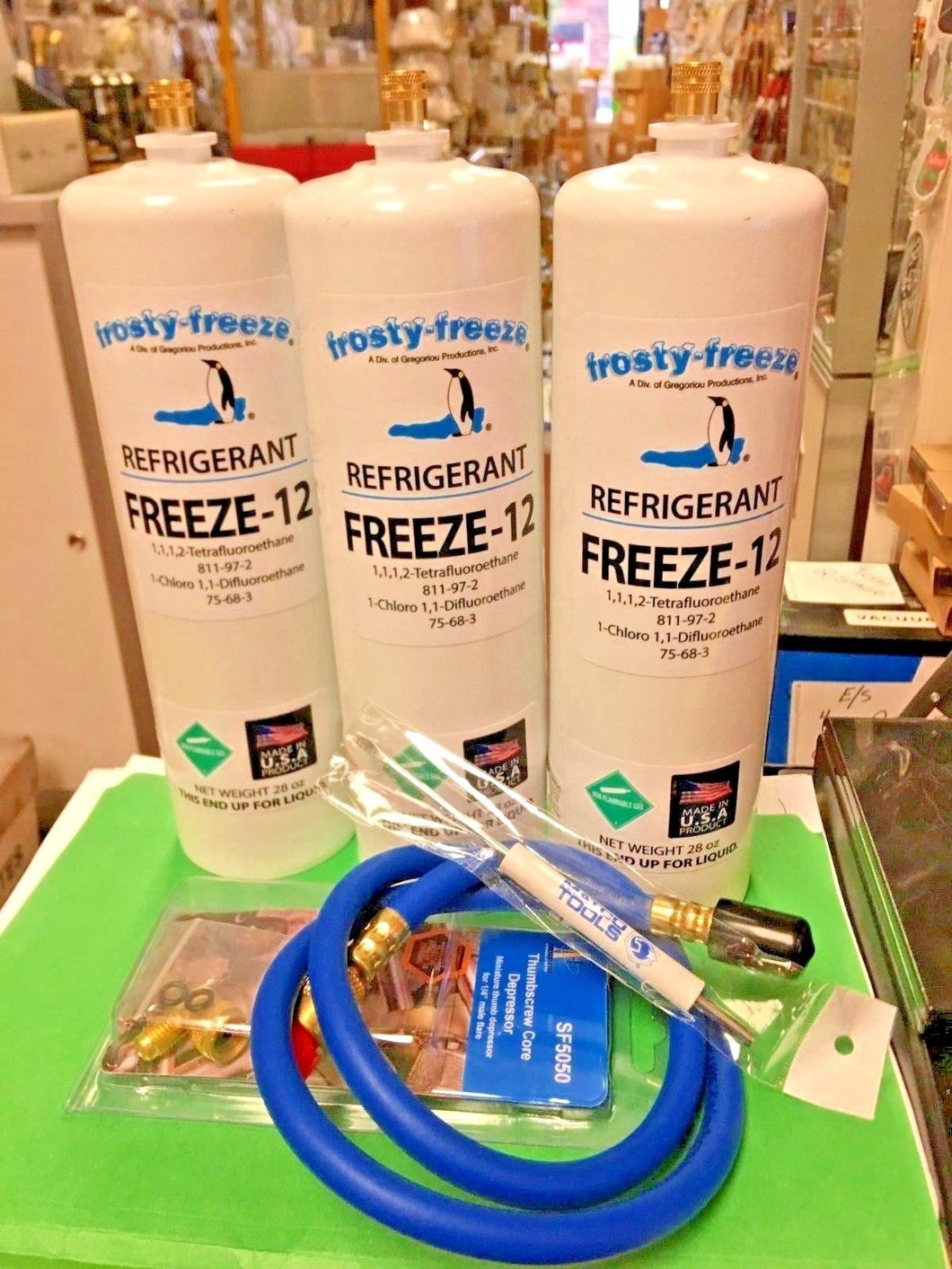 Freeze 12, r12, r-12 Alternate, Three 28 oz. Cans, Hose, Taper & Malco Tool