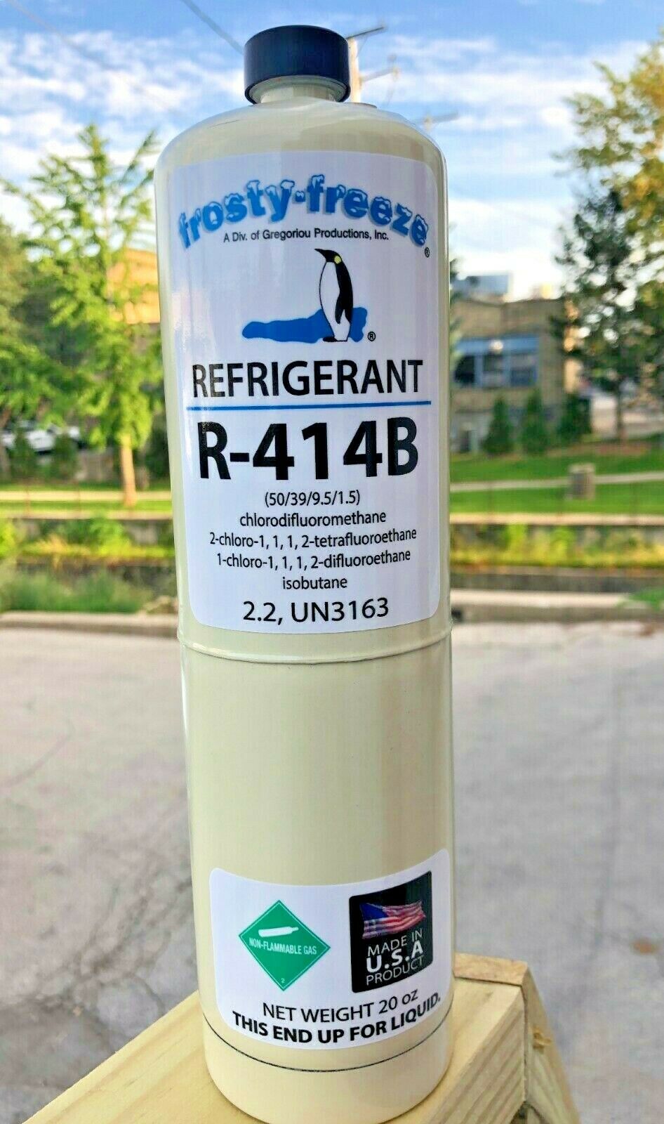 R414b, Hot Shot Refrigerant R-414b, Disposable 20 oz Can, CGA600 Top Connection