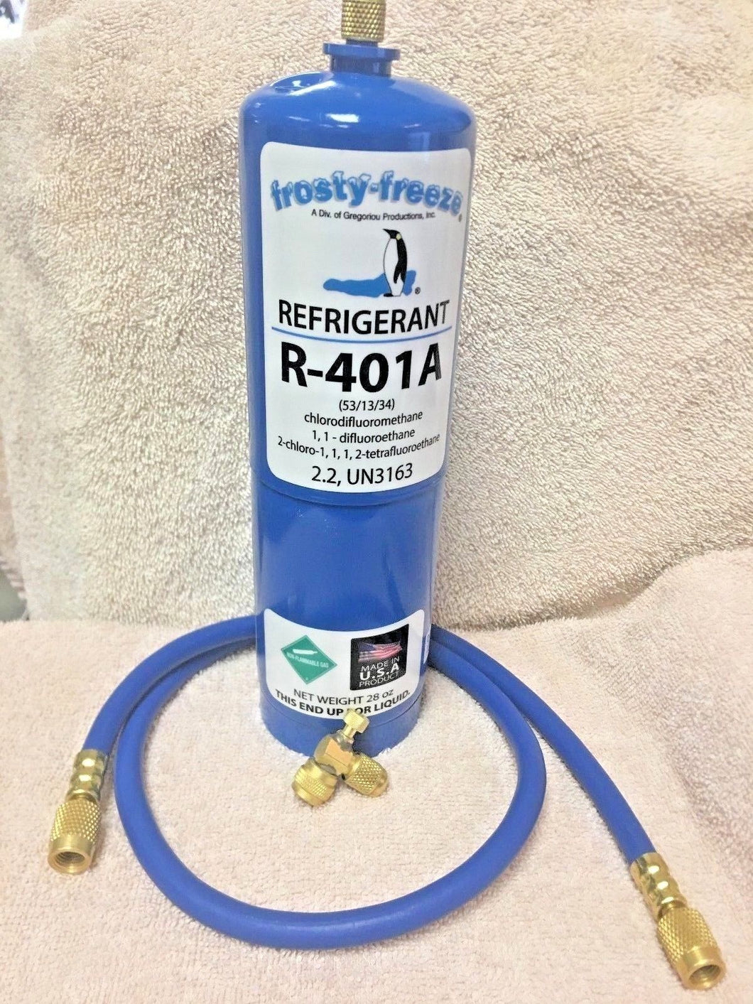 MP39, R401a, Refrigerant Coolers, Freezers, 28 oz Disposable, On/Off Valve, Hose