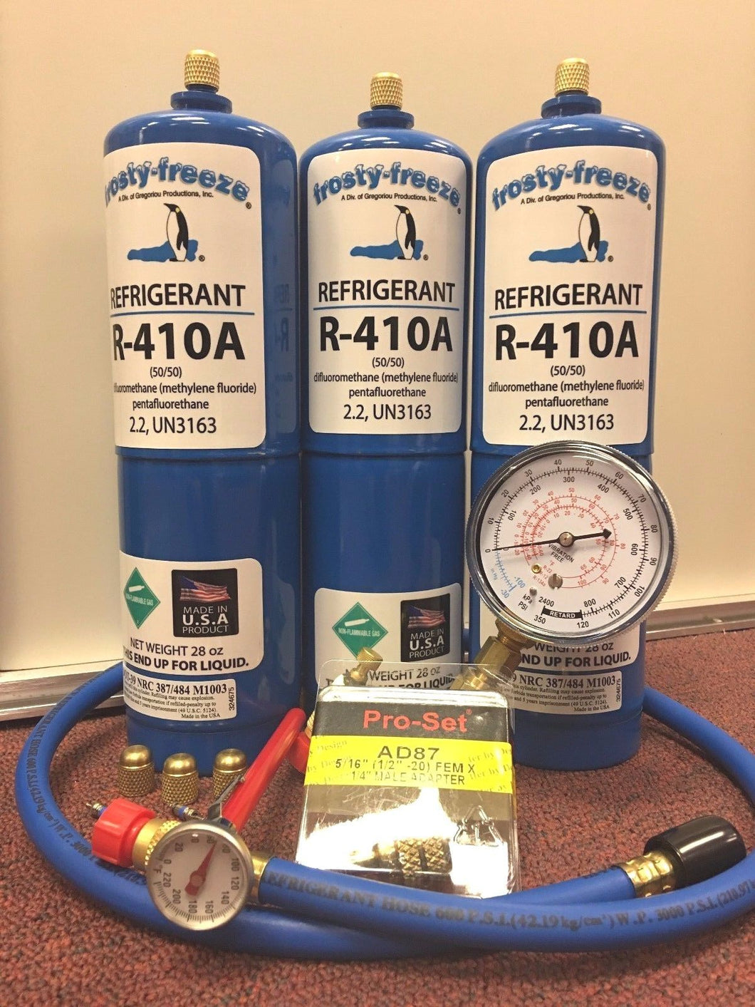 R410a, Refrigerant Recharge Kit, 1.43 Lbs. 23 oz, Gauge Hose
