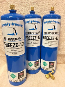 FREEZE 12, R-12, R12 REPLACEMENT, NO CFC'S,(3) 28 oz. Cans, On/Off Valve