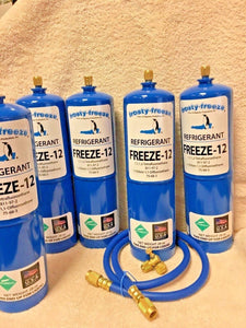 FREEZE 12, R-12, R12 REPLACEMENT, NO CFC'S,(5) 28 oz. Cans, On/Off Valve, Hose